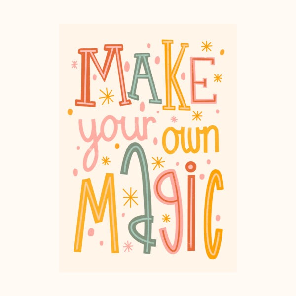 Illustrasjon av kort med teksten make your own magic