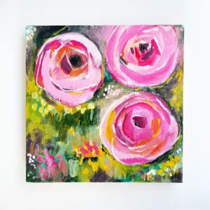 Maleri Big pink Roses 30 x 30 cm