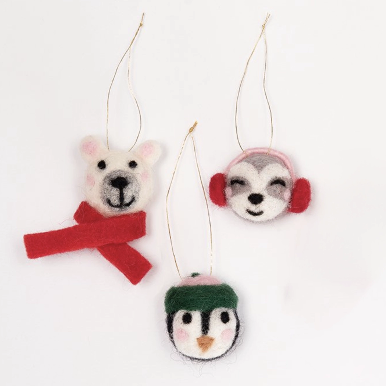 juletrepynt formet som ulike filtdyr
