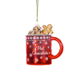 juletrepynt i glass formet som en kopp med kakao